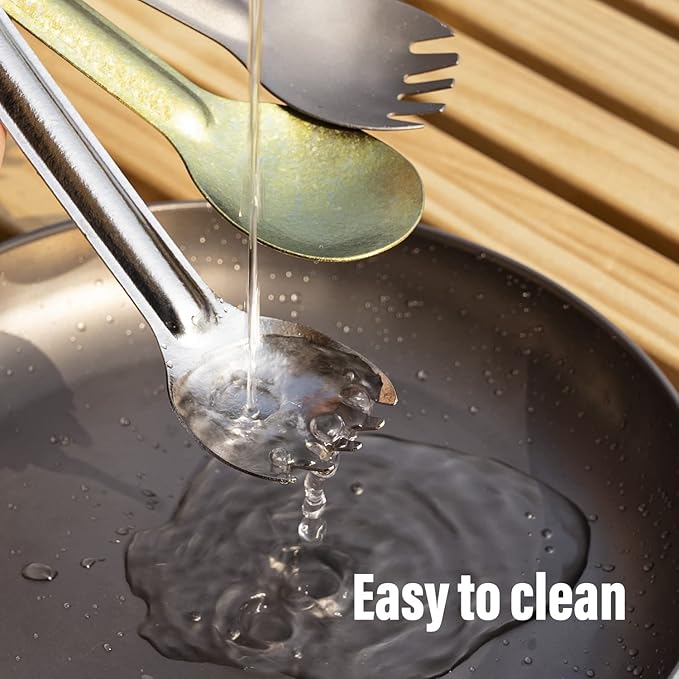 TiTo Titanium Long Handle Spork and Spoon Eco-Friendly Ultralight Portabale Flatware for Outdoor Camping Backpacking Hiking Travel Picnic Tableware with Bag (Bright Titanium Spoon)