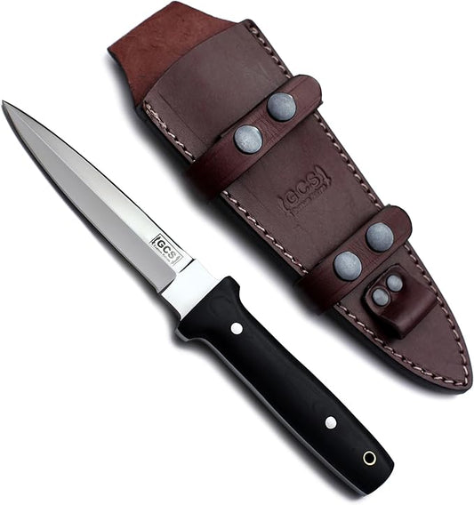 GCS Custom Handmade Black Micarta Handle D2 Tool Steel Knife Buffalo Hide Sheath 168