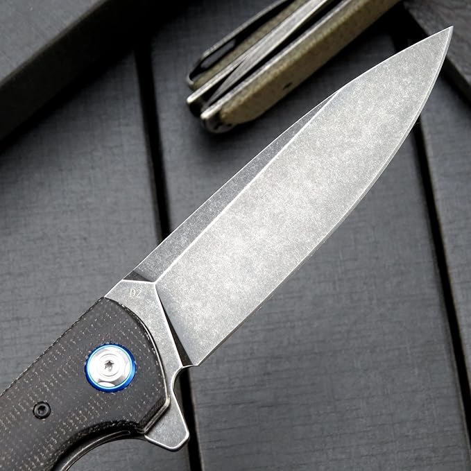 Eafengrow EF973 Folding Knife, D2 Steel Blade Micarta Handle Scale Pocket Knife Folder for Working Camping Hiking EDC Tool Knife(black)
