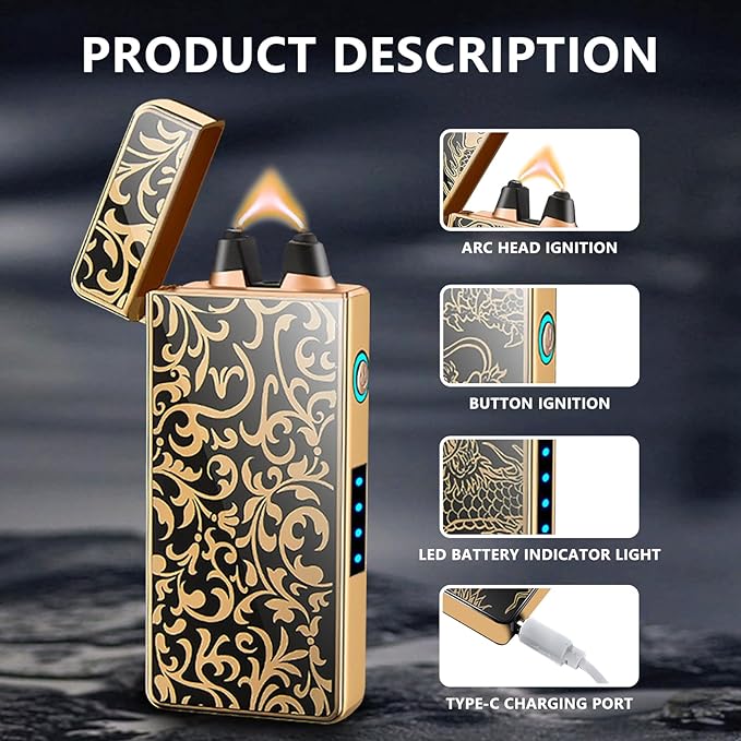 Windproof Lighter USB Rechargeable Plasma Lighter Arc Lighter flameless Lighter with Battery Indicator,lighters for Candle,BBQ and Fireworks (Flower)