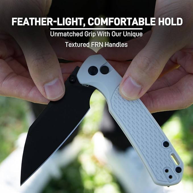CJRB Pyrite-Light Pocket Folding Knife, 3.34'' AR-RPM9 Steel Blade Pocket Knife for Men Women, Folding Knife with Pocket Clip Sharp Camping Hiking Fishing Survival EDC Knives, J1945 Light Gray