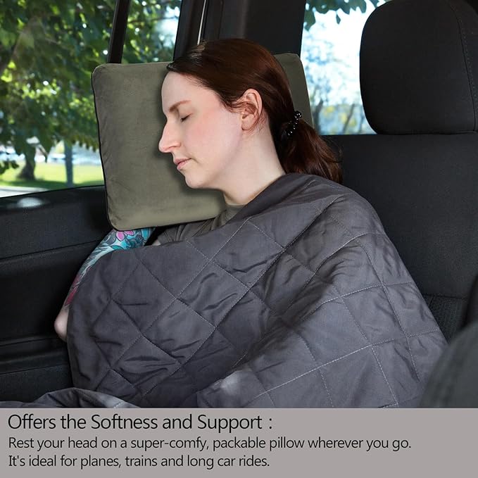 Compressible Travel Pillow, Memory Foam Camping Pillow, Contoured Support, Breathable Cover, Lightweight Easy-to-Carry for Backpacking, Airplane, Car