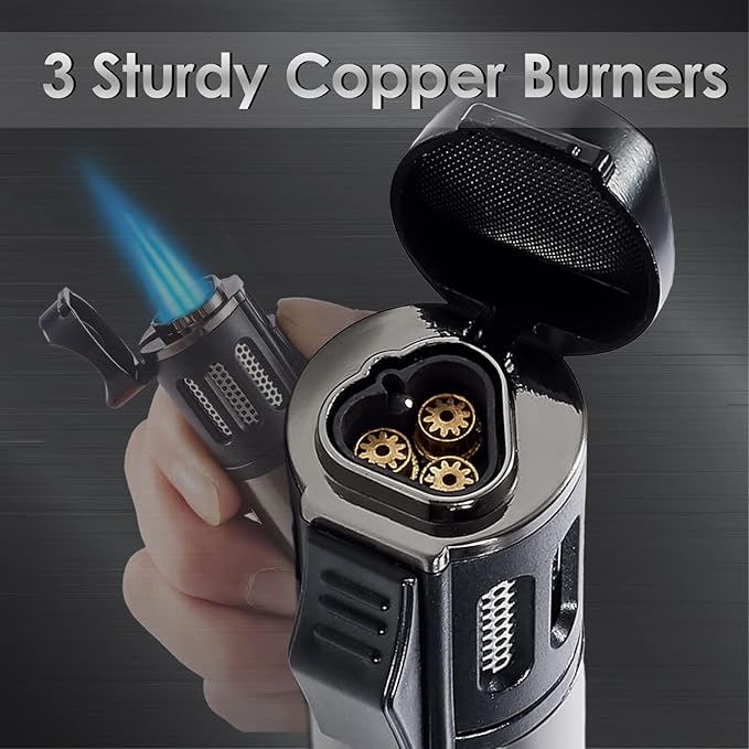 Urgrette 4 Pack Torch Lighter Triple 3 Jet Flame Refillable Butane Lighter Windproof Adjustable Portable Lighter (Butane Not Included)