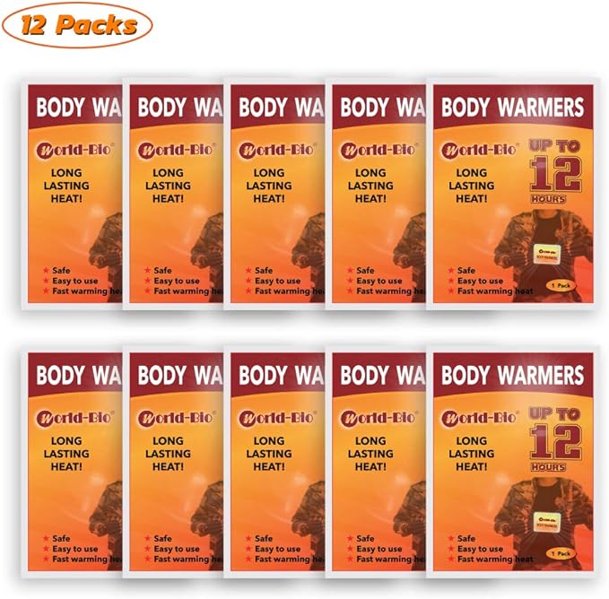 World-BIO Body Warmers for Cold Weather, Heat Warmer Patch Disposable with Adhesive Backing Gives Hours Warm - 5/10/12/17/20/32/40 Packs, Foot Warmer & Hand Warmers Long Lasting Safe Natural Odorless
