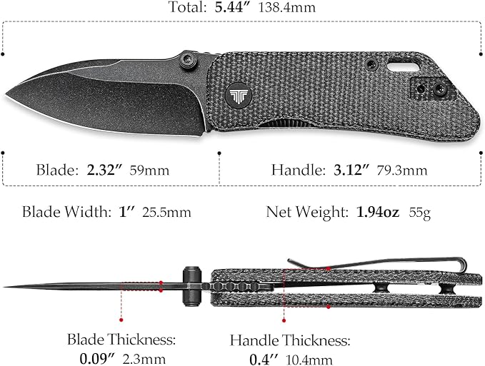 Folding EDC Knife for Men, Pocket Knife with Reversible Deep Carry Clip,2.32" 14C28N Steel Blade,Micarta Handle,Bootes-04B