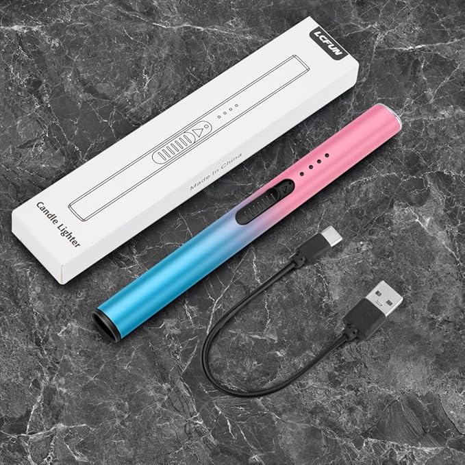 LcFun Electric Candle Lighter Rechargeable USB Lighters Flameless Plasma Arc Lighter Windproof Electronic Lighter Long Lighters for Candles, Grill, Camping, Gas Stoves