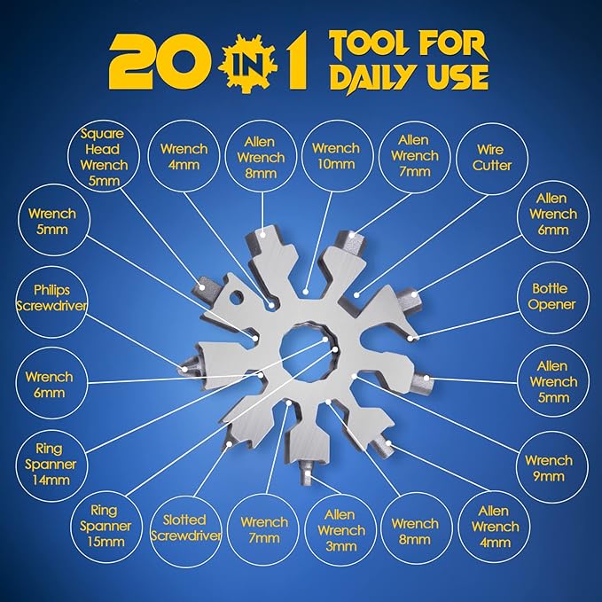 Stocking Stuffers for Men Snowflake Multitools - 20 in 1 Multi Tool Christmas Gifts for Men Women Adults Teens, Unique Ideas Gadgets Gifts for Dad, Pocket Size Mini Portable Screwdriver Bottle Opener