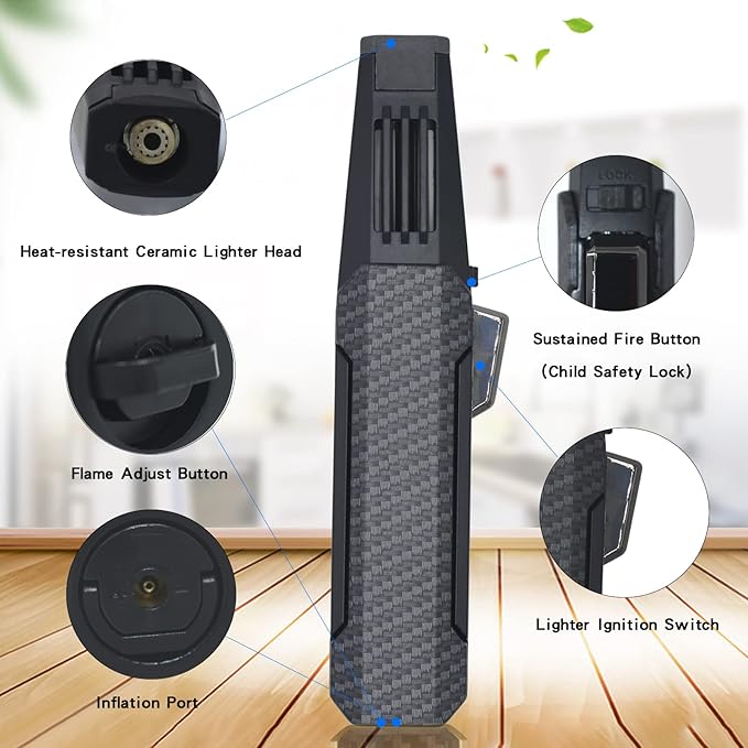 DOUBFIVSY Jet Torch Butane Lighter with Gift Box, Bright Fire Lighter Windproof Refillable Butane Lighter Adjustable Flame Lighters for Cigar Grill BBQ Camping (Butane Not Included) (Carbon Fiber)