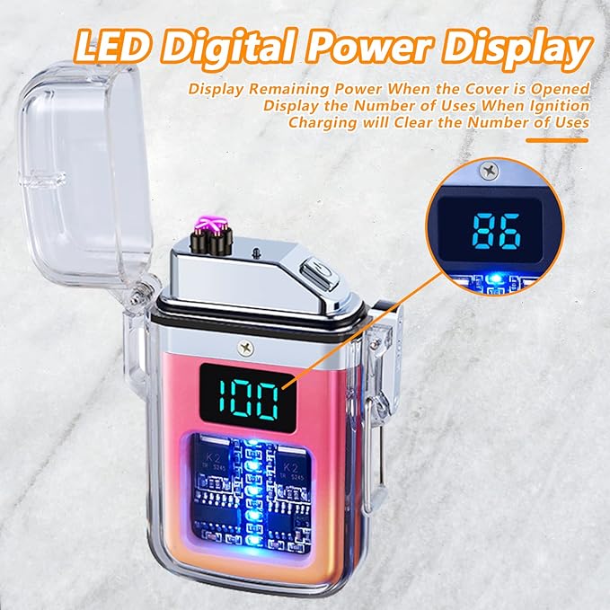 BABOBIU Electric Lighter Rechargeable Lighter Portable Windproof Lighter Flameless Camping Lighter with Double Plasma Arc Gift for Men, Friend, Colleague (Yellow Pink)
