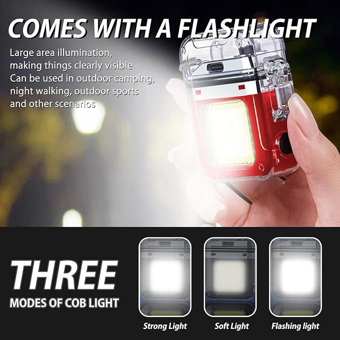 BABOBIU Electric Lighter Candle Lighter Windproof Waterproof Flameless USB Rechargeable Lighter with Portable Flashlight Gift for Father's Day, Christmas, Birthday (Red)