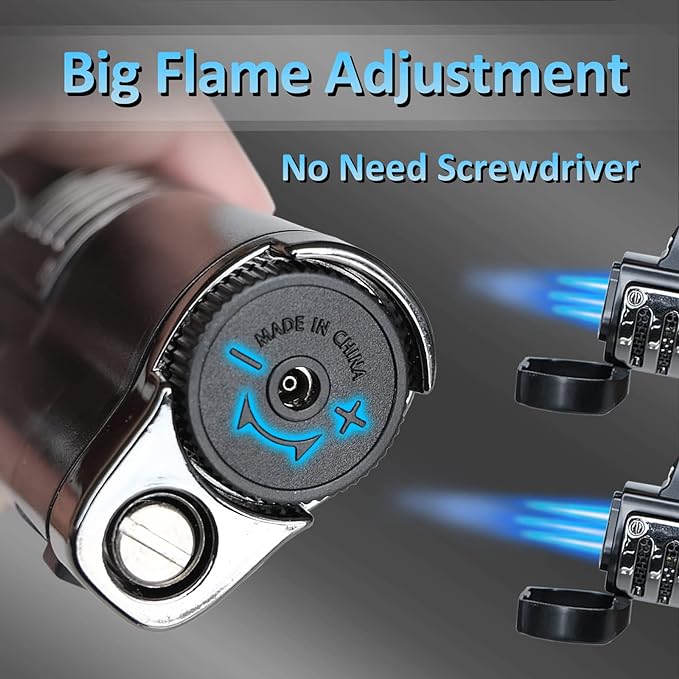 Torch Lighter 2 Pack Triple Jet Flame Butane Torch Lighters Refillable Butane Gas Lighter Windproof Adjustable 3 Flame Lighter for Christmas (Without Gas)