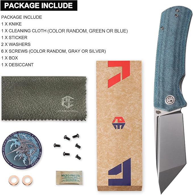 Petrified fish PFP01T Beluga,3.58" K110 Black Stonewashed Blade, 157g Micarta Handle Front Flipper Liner lock Folding knife (Blue Micarta, Stonewashed)