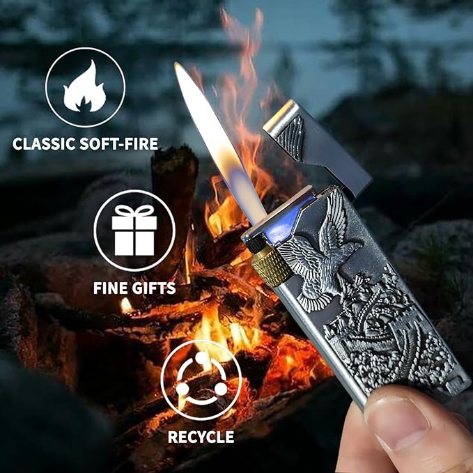 Cool Jet Torch Lighter Fun Refillable Butane Lighter Adjustable Windproof Unique Gifts for Men/Women,Fireplace Candle Camping BBQ (without Butane Gas) (01)
