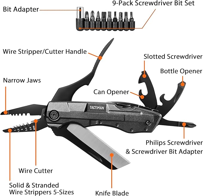 Gifts for Men Dad Him, Camping Survival Hiking Knife 12-in-1 Multitool Electrician Knife 5-Size Wire Stripper 9-Pack Screwdrivers, Mens Gifts for Fathers Day Christmas Birthday Valentines Day