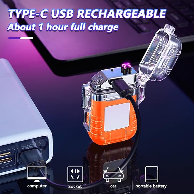 BABOBIU Electric Lighter Plasma Lighter Flameless Windproof Waterproof Arc Lighter with Portable Flashlight Gift for Father's Day, Christmas, Birthday (Orange)