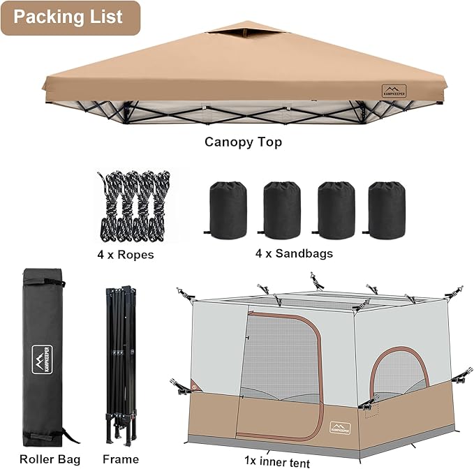 KAMPKEEPER 6 Person Camping Tent, 10x10 Pop Up Canopy Tent with Camping Inner Tent, Converts 10'x10' Straight Leg Canopy into Camping Tent–Fully Vented Roof(Canopy & Frame Included)