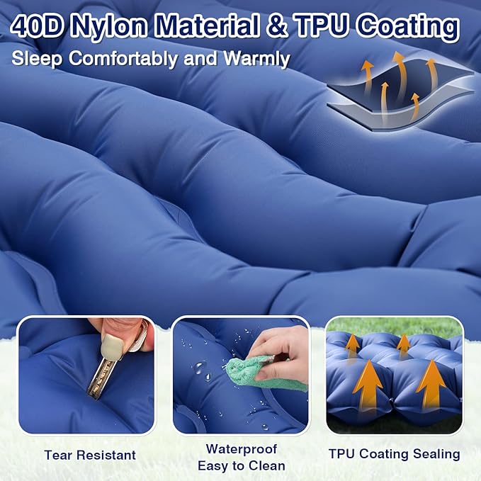 Camping Sleeping Pad Inflatable Sleeping Mat with Pillow Built-in Foot Pump Camping Mat Thickness 4 Inch Waterproof Portable and Compact Camping Mattress for Backpacking Hiking Traveling Tent