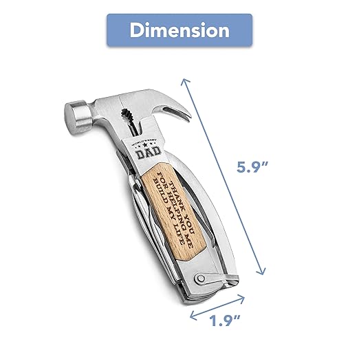 Multitool Camping Hammer for Men - Multi Purpose Gifts for Grandpa with Engraved Sentiments and Carrying Case - Stainless Steel and Pine Wood - Perfect for Camping Trips and Home Project