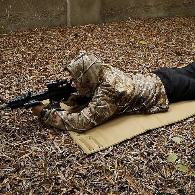 Wind Tour Outdoor Camping Tactical Training Shooting Mat Anti Slip Pad, Waterproof and Moisture-Proof Folding Mat Picnic Blanket Portable with Carry Strap (Khaki)