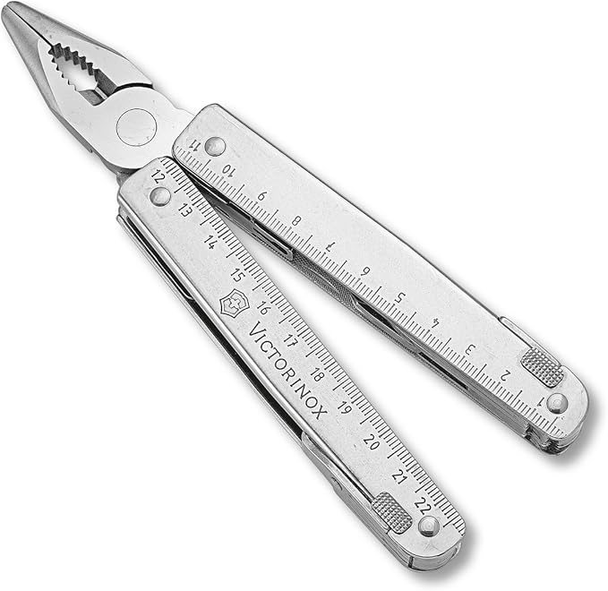 Victorinox Swiss Tool Swiss Army Knife, 24 Function Swiss Made Multi-Tool with Needle-Nose Pliers, Wire Cutters and Large Blade - Silver