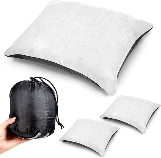 Soaoo 3 Pcs Camping Pillow Inflatable Compressible Memory Foam Foldable Travel Pillow Packable Pillow with Storage Bag for Adult Kid Backpacking Sleeping Traveling Hiking Car Essential Gear (Gray)