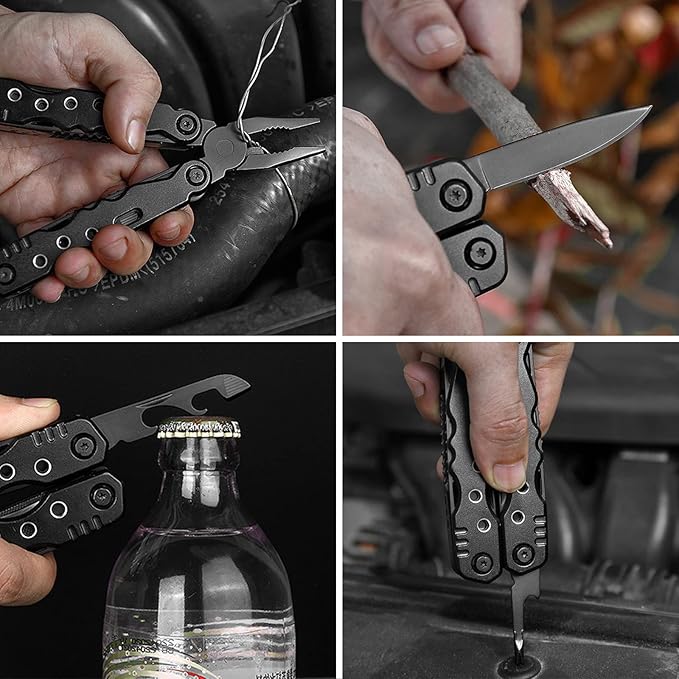 Multitool Pliers Pocket Tool Camping Tool 12 in 1 Multi Tool Gifts for Men Multi Tool with Safety Lock Screwdrivers Saw Bottle Opener Sheath for Camping Survival Hiking Simple Repairs -Black