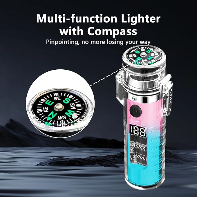 YOZWOO Rechargeable Lighter USB Lighter Double Arc Electric Lighter Plasma Lighter Waterproof Transparent Cool Lighter with Compass for Outdoor Adventure, Survival Tactical Gear(Pink Blue)