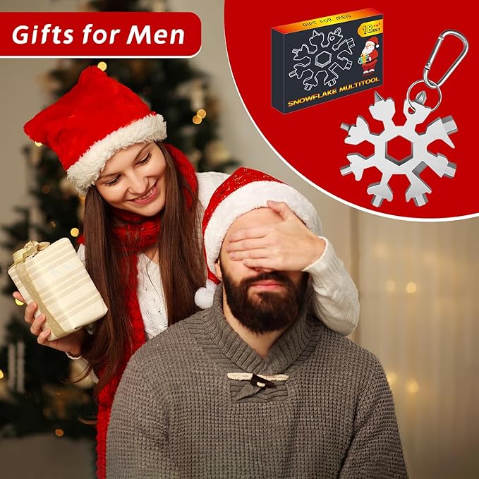 Stocking Stuffers for Men Gifts, 18 in 1 Snowflake Multitool, Christmas Gifts, Birthday Gifts for Men Grandpa Dad, Cool Gadgets (silver)
