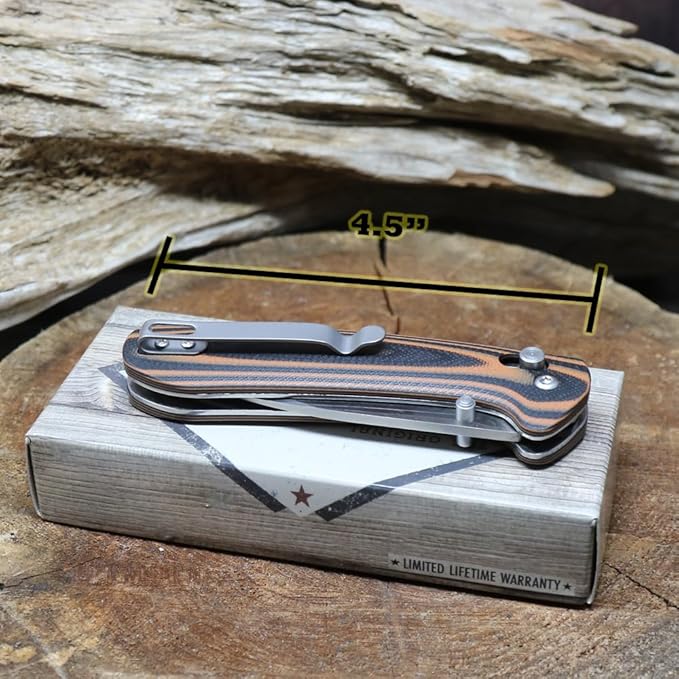 WHISKEY BENT HAT CO. Catch Pin Lock Folding Pocket Knife w/Clip Drop Point Blade Thumbstud Opening 440C Stainless Steel (Chaps, 4.5" - Closed Length)