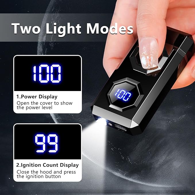 SKRFIRE Electric Lighter Rechargeable USB C Arc Plasma Lighter High Power Flame Cool Lighter Windproof Electronic Candle Lighter with LED Flashlight for Candle, Firework, Incense (Black)