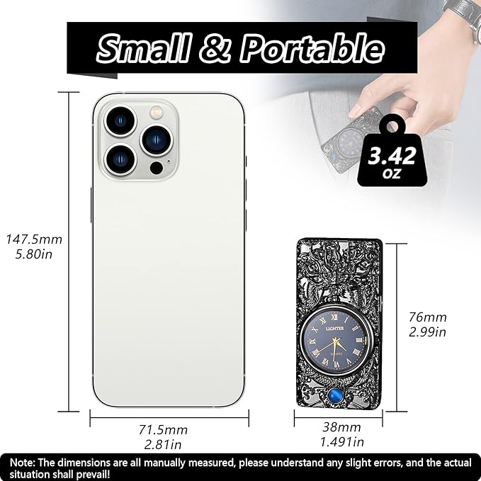 Plasma Lighter Dragon Lighter Windproof USB Rechargeable Electric Lighters Luxury Metal Lighter with Watch, Suitable for Gifts(Black)