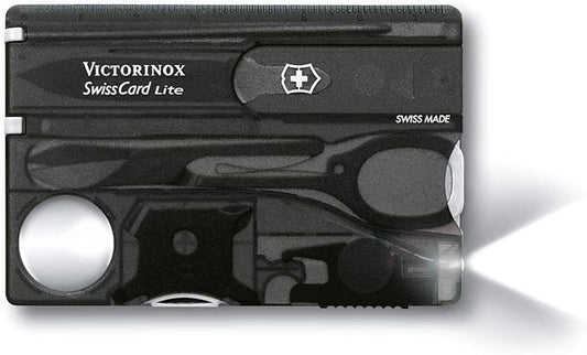 Victorinox Swiss Card Lite Swiss Army Knife, 13 Functions, Swiss Made Pocket Knife with Magnifying Glass, LED and Tweezers - Onyx