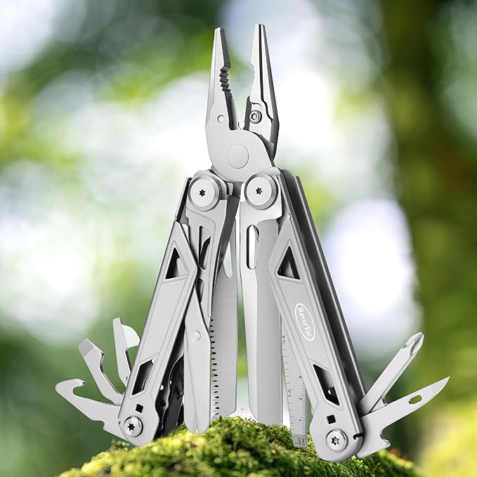 RoverTac Multitool Pliers 16-in-1 Multi Tool Pocket Knife Multitool Knife Tactical EDC Gear Spring-loaded Pliers Scissors Knife Wire Cutter/Stripper Saw Bottle/Can Opener Screwdrivers Pocket Multitool