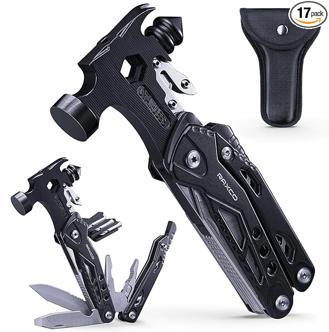 RAXCO Hammer Multitool,17-in-1 Multi-Tools Mini Hammer, Father Day Husband Boyfriend Multitool Gift for Men(6.41×2.83×1inch)