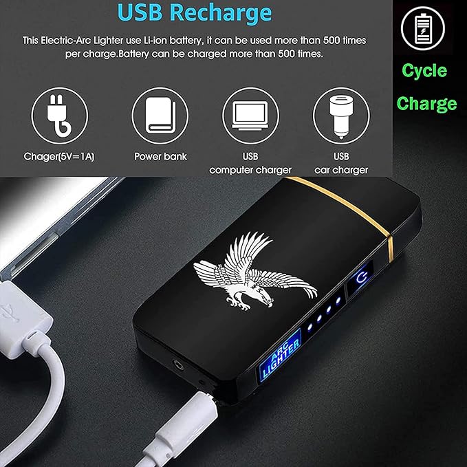 Arc Lighter, Smart Electric USB Rechargeable Lighter Windproof Flameless Lightweight Plasma for Fire,BBQs,Fireworks,Candle,Camping-Outdoors Indoors (T3-Black Printed Dragon)