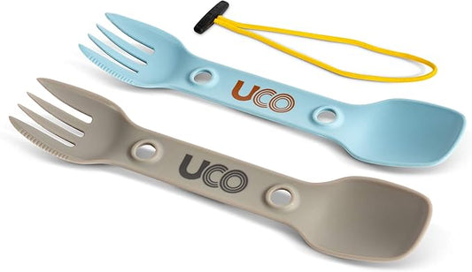 UCO Utility Spork 3-in-1 Combo Spoon-Fork-Knife Utensil, 2-Pack, Gold/Sky Blue