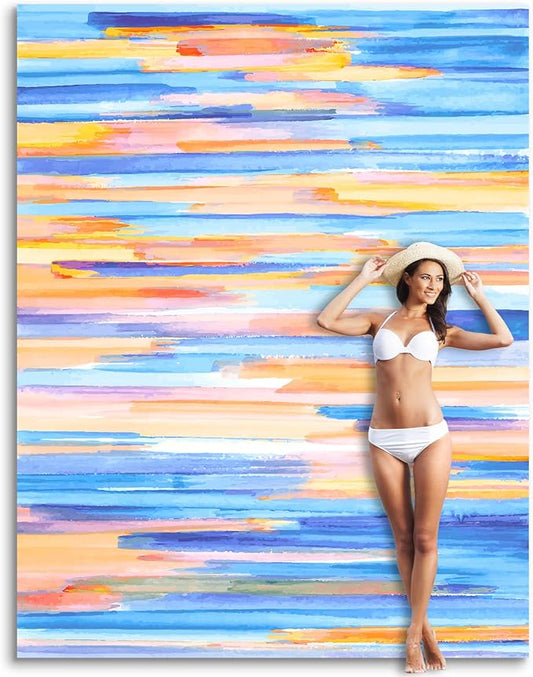 Sunlit Soft 106"x81" Sand Proof Beach Blanket Sand Free Beach Mat with Corner Pocket and Mesh Bag for Beach Party Travel Camping and Outdoor Music Festival, Ombre Blue Orange