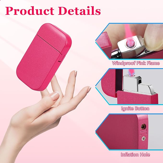 Pink Flame Torch Lighter,Cute Glitter Pink Lighter,Refillable Butane Lighter, Windproof Lighter for Outdoor Camping BBQ Candle,Nice Gift for Girls,Women on Birthday,Anniversary(1 Pack,without Butane)