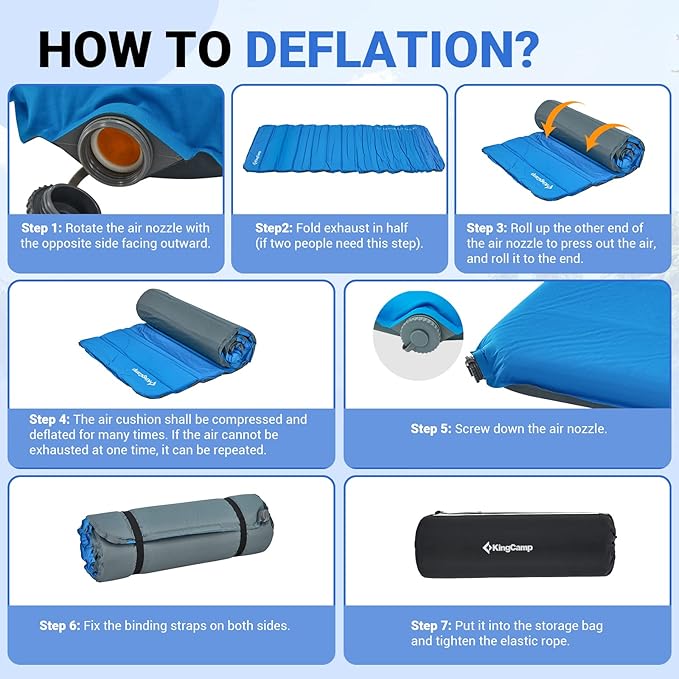 KingCamp Self Inflating Camping Pad 3" Thick Foam Sleeping Mattress 6.1R Value Soft Warm Portable Inflating Air Mat for Travel Hiking Tent,78"x30", Blue