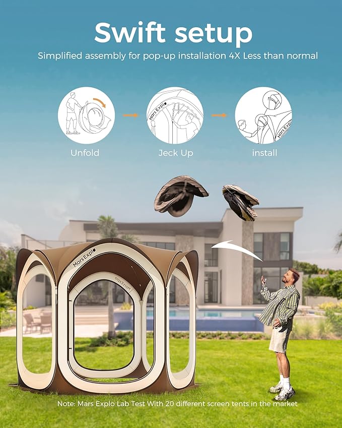 Screen Pop Up House Room Tent, Canopy Sun Shade Shelter for Patio, Backyard, Deck & Outdoor Activities, Portable Gazebo, Not Waterproof, 10'x10', Brown