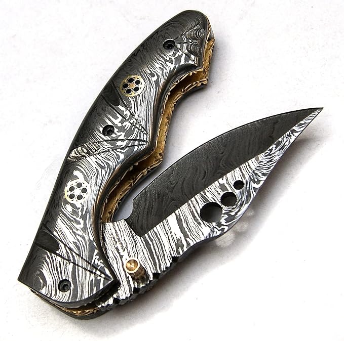 FP-9491 Handmade Damascus Steel Folding Pocket Knife With Sheath