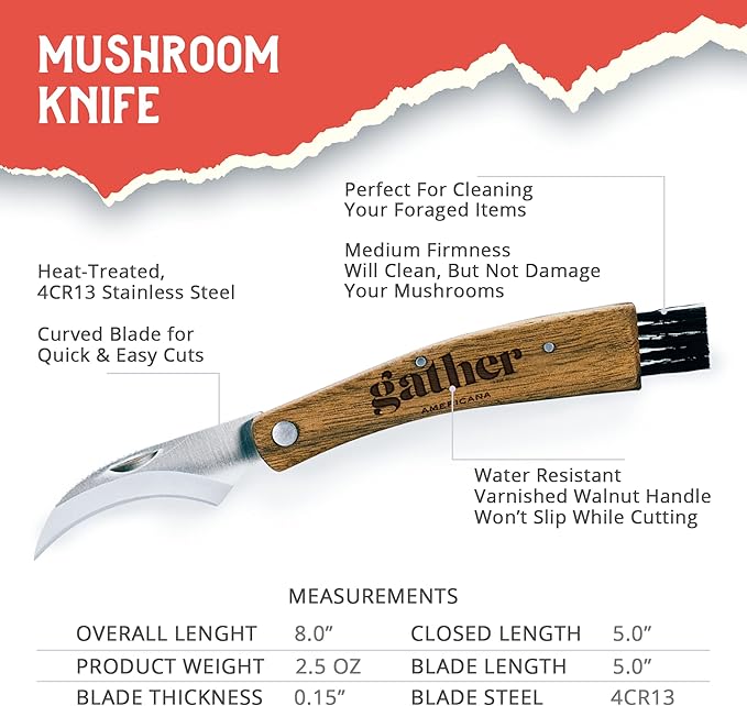 Mushroom Foraging Kit – Mushroom Collecting Tools include Foraging Bag, Mushroom Knife, Brush and Waterproof Journal - Mushroom Gifts for Outdoor Camping