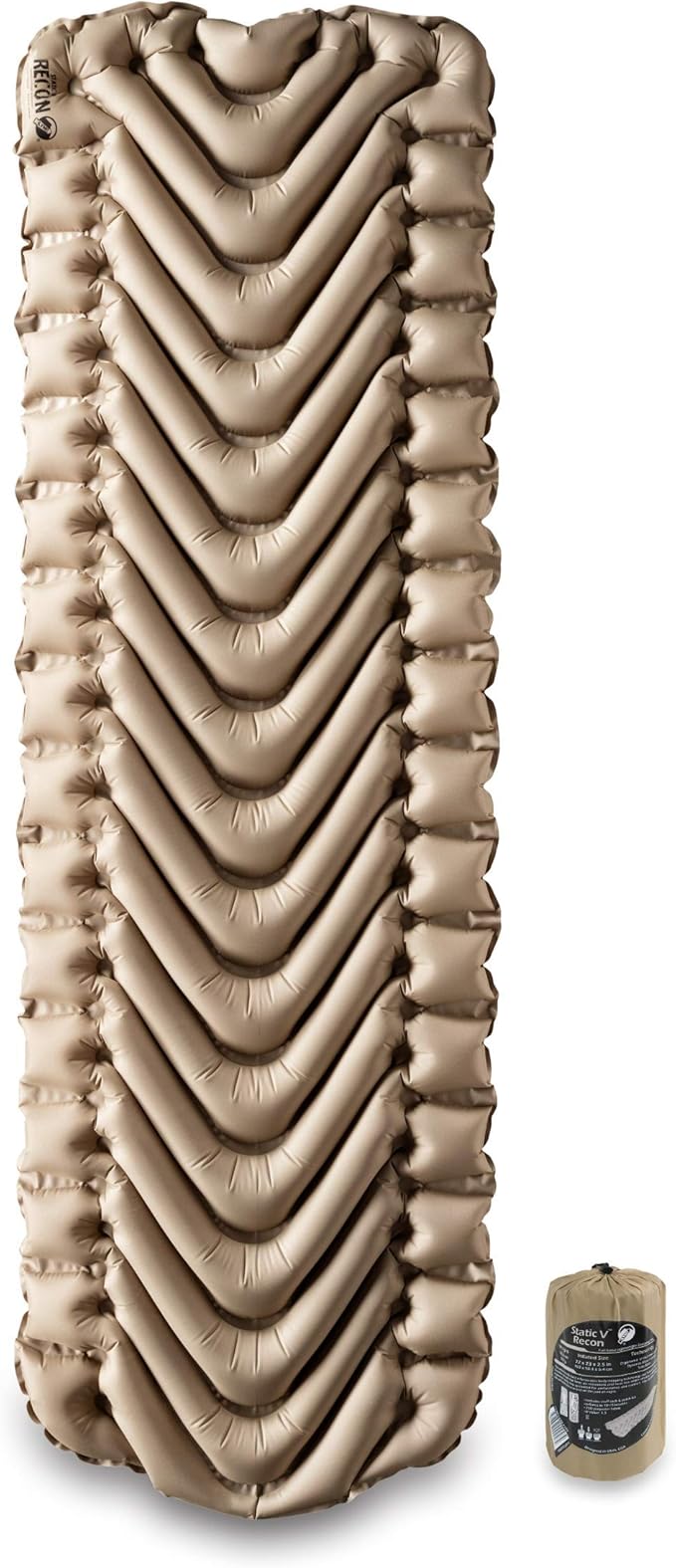 Klymit Static V Inflatable Sleeping Pad for Camping, Lightweight Hiking and Backpacking Air Bed, 3 Inch Thick, Coyote Sand