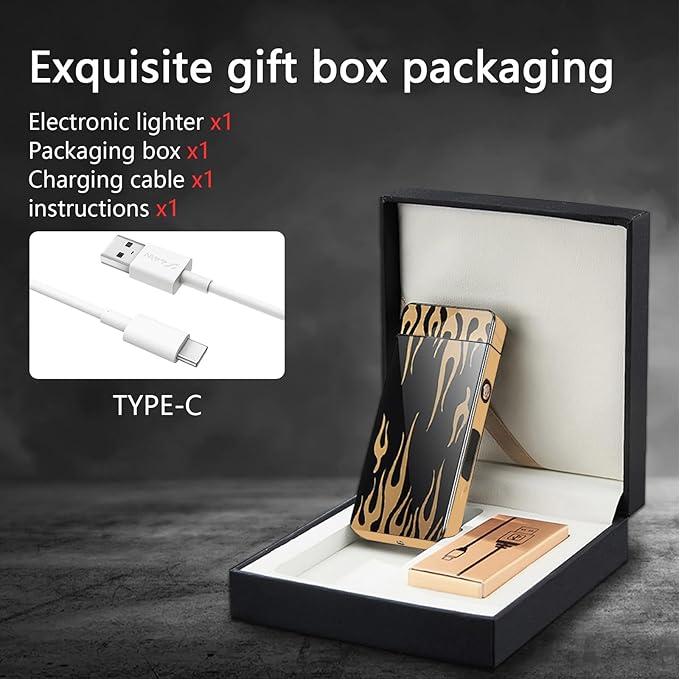 Plasma Lighter Electric Lighters Rechargeable Windproof Lighter with Battery Display USB Lighter, Vintage Lighter for Candle, Fireworks,Incense Stick (Flame)