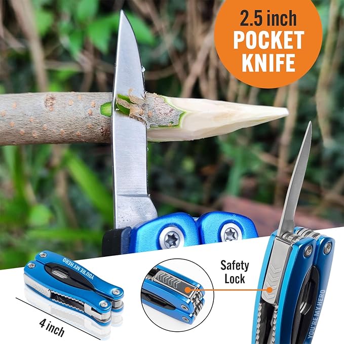 All In One ‘Hero’ Pocket Multitool – 15 in 1 Multi Use Tool with Keyring- Ideal Christmas Gift for Men – Ideal Gift for Dad, Brother or Boyfriend – Hiking, Camping, Survival or Fishing Multitool