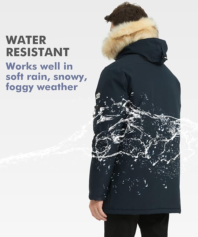 PUREMSX Winter Jackets for Men, Insulated Thick Warm Padded Puffer Coat with Fur Hood