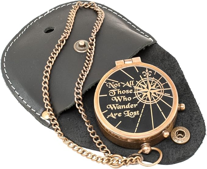 Engraved Personalized Inscription Antique Brass Compass Engraved with Leather Case Son Mom Children Gift Baptism Birthday Easter Decor