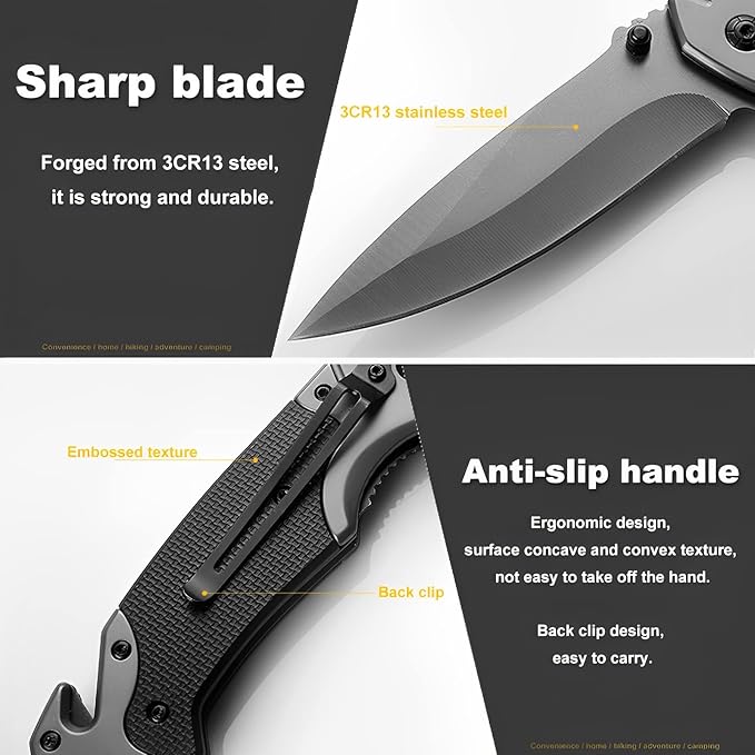 Pocket Knife For Men, 4-In-1 Small EDC Multitool Folding Knife with pocket Clip, Window Breaker, Camping Knife for Outdoor Survival Hiking Fishing Gifts for Men, Father, Grandpa.
