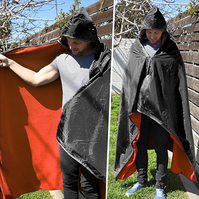 Catalonia Waterproof Blanket for Outdoor, Hooded Blanket Poncho, Windproof, Warm for Stadium,Sporting Events, Camping