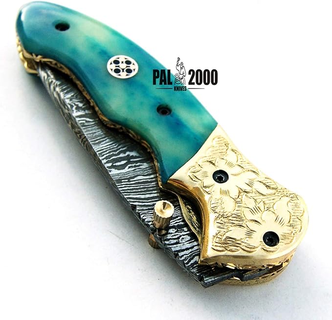 PAL 2000 KNIVES FOL-9418 Damascus steel folding pocket knife With Sheath